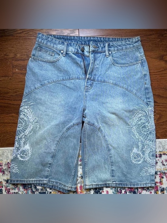 Ed Hardy Other - Urban Outfitters x Ed Hardy Blue Bermuda Jorts Shorts Dragon Embroidered